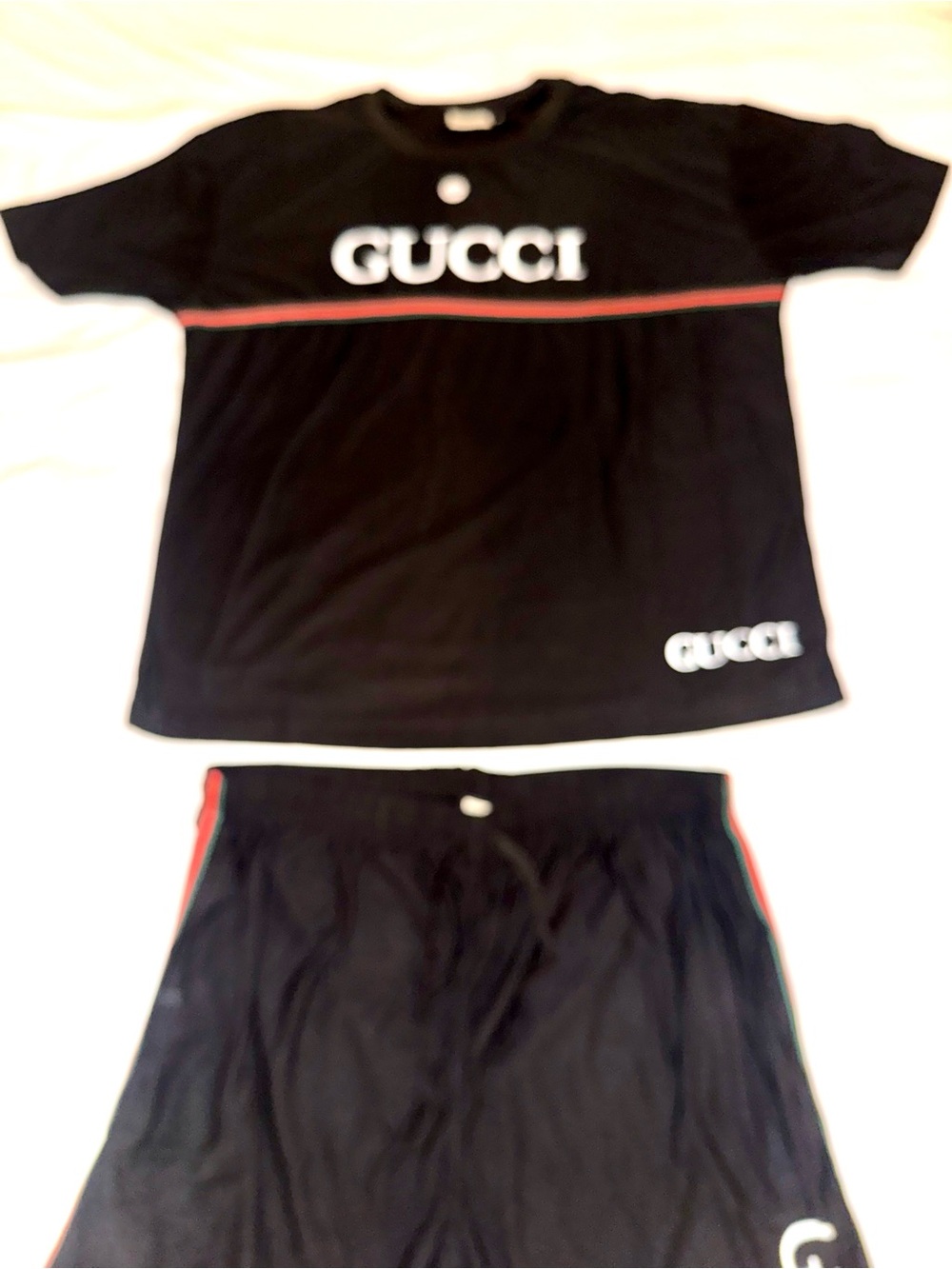 Gucci Black Tee and Shorts Set with Red Accent